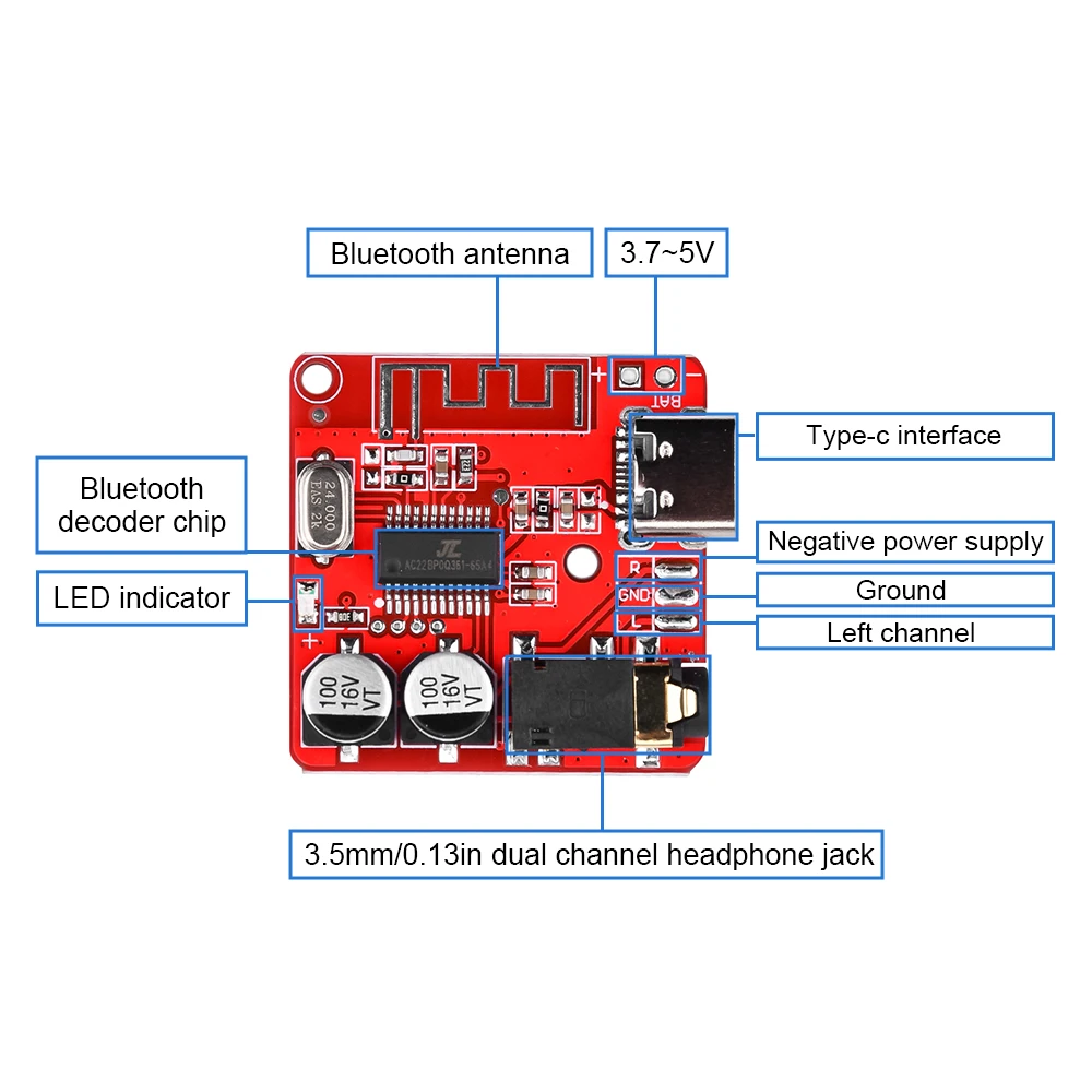 10/5/1Pcs Bluetooth Audio Receiver Board Bluetooth 5.1 MP3 Lossless Decoder Micro USB 3.5mm Output Amplifier Module Type-C 3W