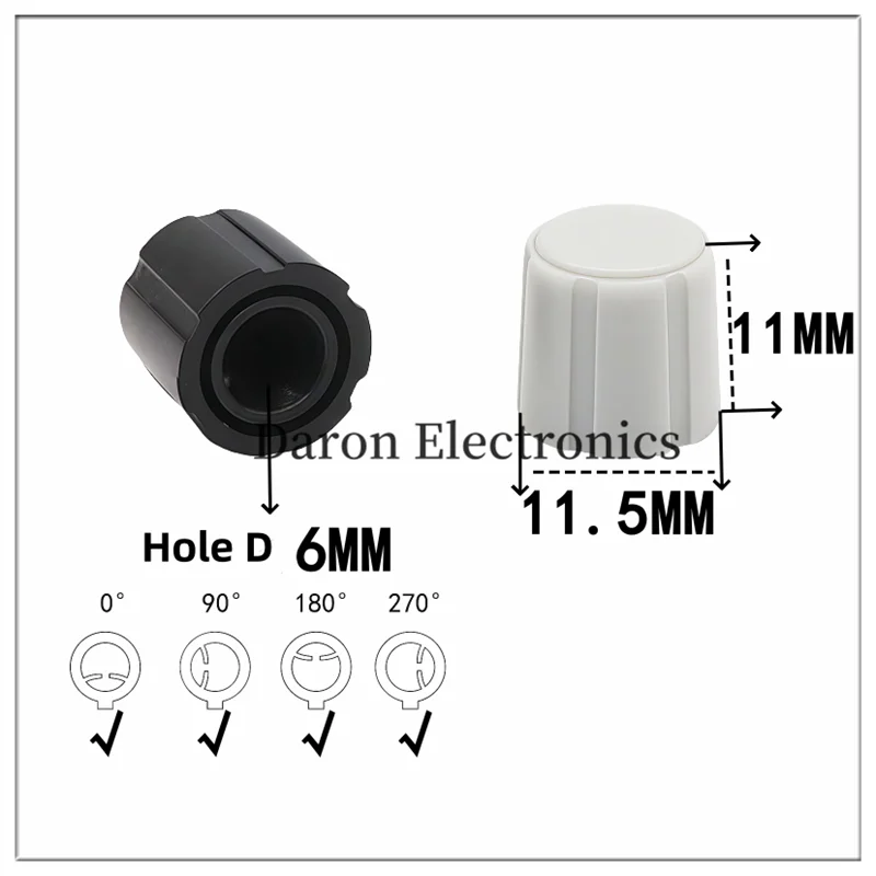 Plastic knob 11.5*11D hole 6mm potentiometer/code switch cap, audio speaker volume adjustment cap
