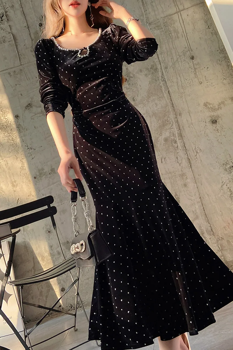 

DABUWAWA Tienda Vestidos Elegantes Para Mujeres Velvet Long Dresses For Women Sheath Empire Trumpet Skirt Y2K 신상원피스 DA1ADR014