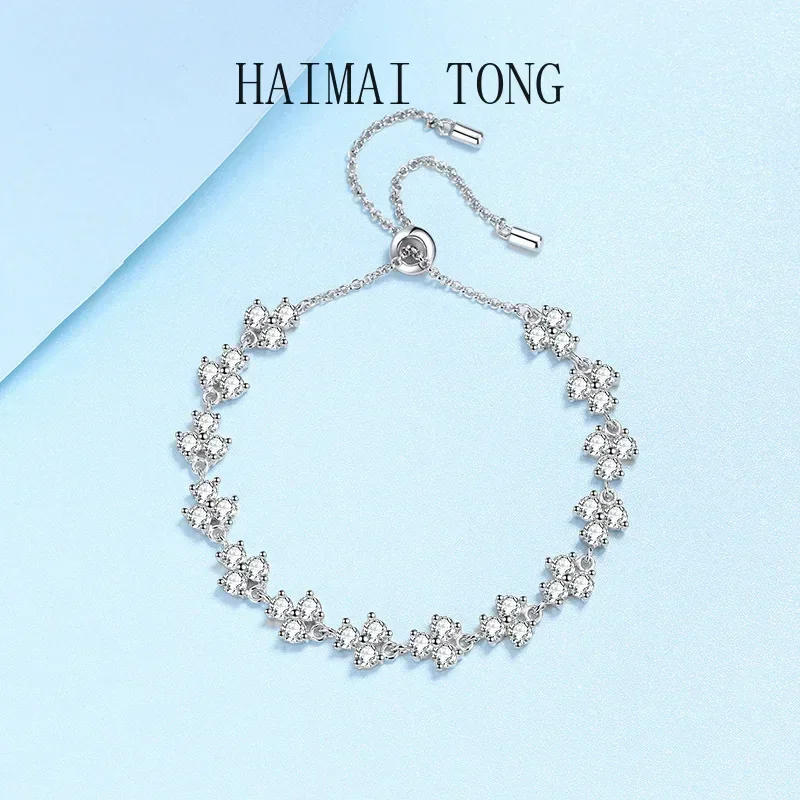 Gelang klasik Platinum PT950 tarik perhiasan halus dapat diatur dengan berlian Moissanite 4.2CT warna D gaya burung kecil senang