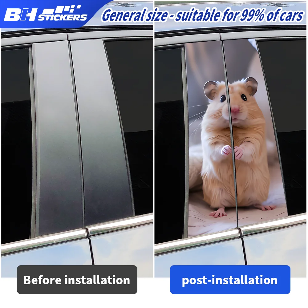 

Cute Syrian Hamster Car B-Pillar Sticker 3D Effect Funny Animal Decal Auto Exterior Decoration Waterproof Vinyl Car Accessories