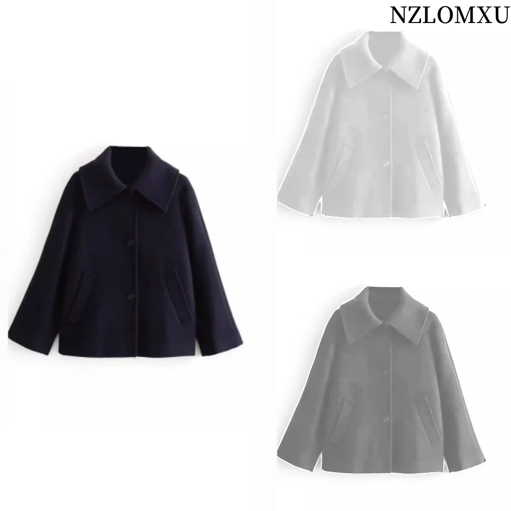 2024 Autumn Fashion Oversized Jacket for Women Elegant Turn-down Collar Pockets Coat Female High Street Warm Outerwear