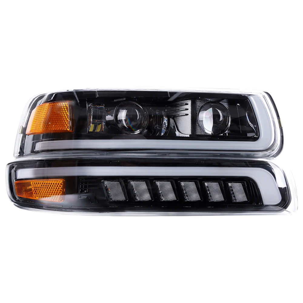 2023 New Car Accessories DRL LED Headlights + Quarter Lamps with Amber turn Signals Fits For 1999-2002 Chevrolet Silverado