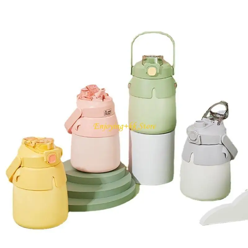 

Q1JB Stainless Steel Drinking Cup with Handle Heat-Resistant Cartoon Straw Cup