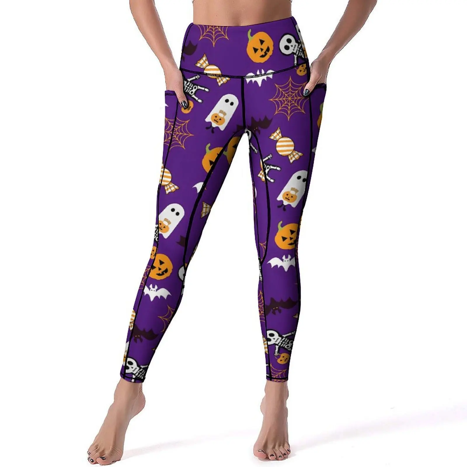 

Halloween Spooky Leggings Cute Ghost Pumpkin Running Yoga Pants High Waist Elegant Leggins Stretch Design Sports Tights Gift