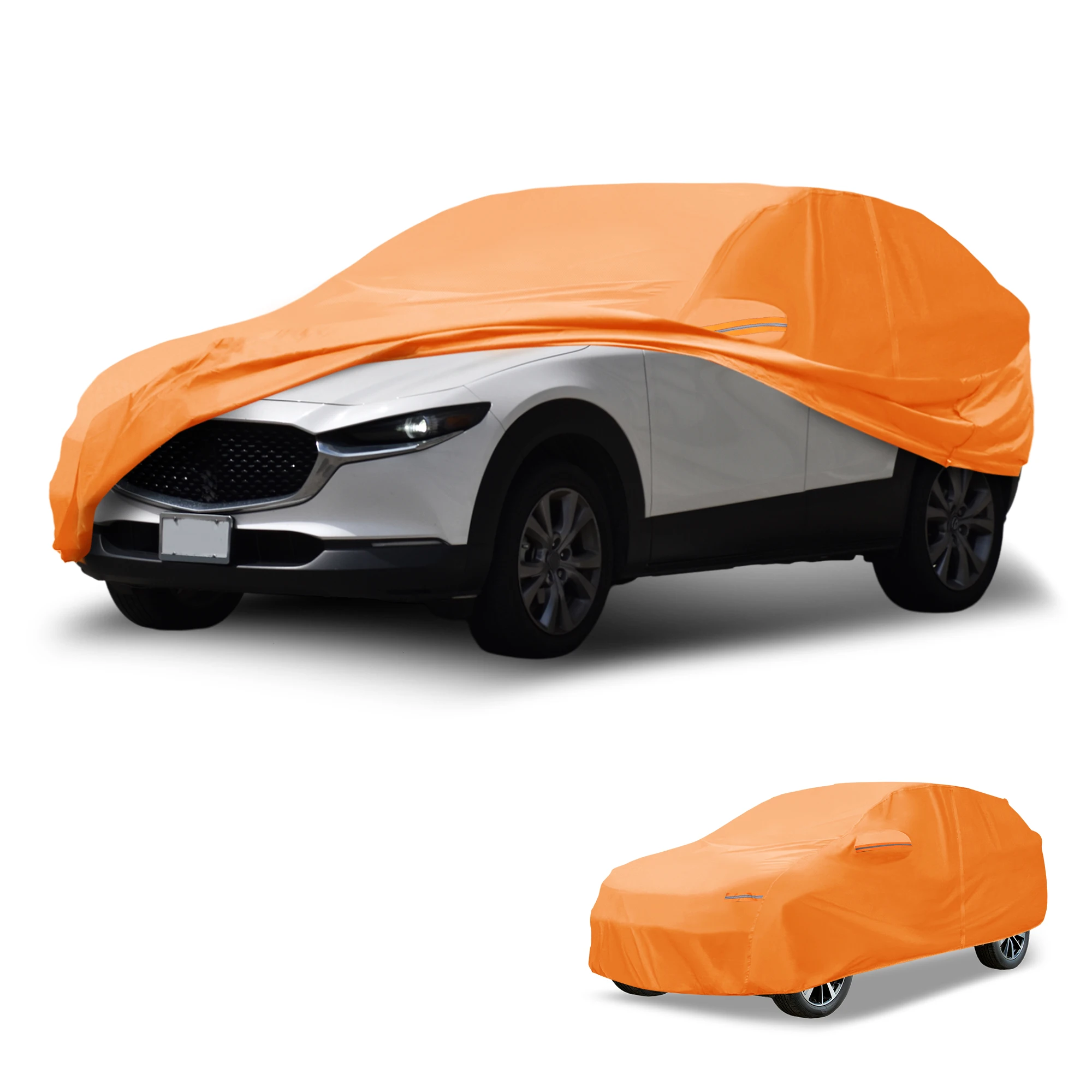 

X Autohaux Car Cover Waterproof All Weather Outdoor Anti-UV Full Cover for Mazda CX-30 210D-PU Orange with Reflective Strips