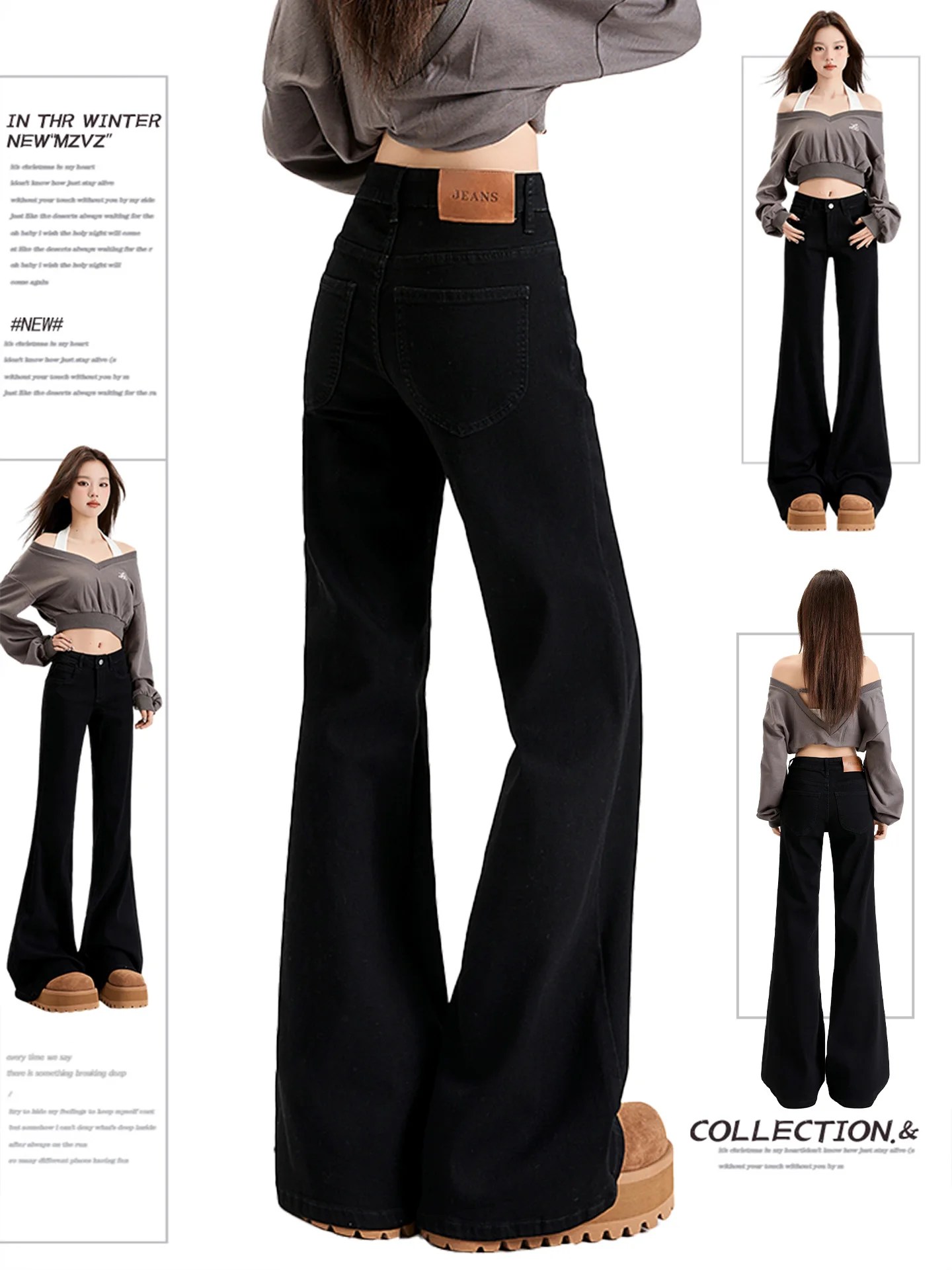 

Low Waist Wide Leg Micro Flared Jeans Women's Loose Fit Comfortable Cotton Denim Bootcut Pants Fall Season Casual Style