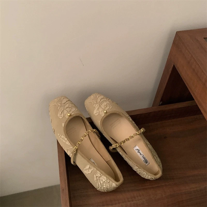 SUOJIALUN Spring New Women Flat Shoes Fashion Round Toe Ladies Elegant Dress Mary Jane Shoes Soft Sole Outdoor Dress Ballerinas