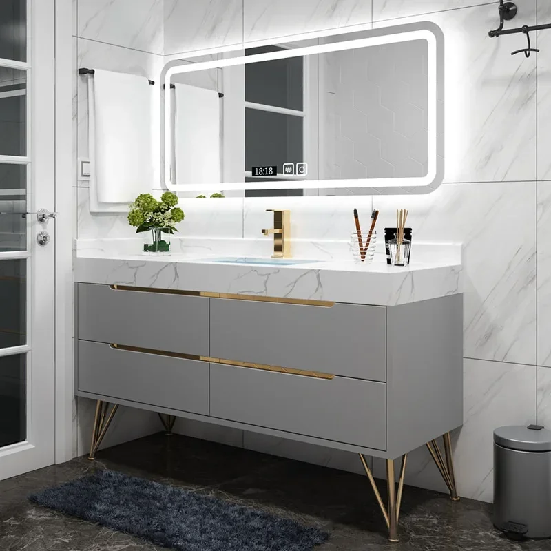 

Nordic Smart Double Basin Bathroom Cabinet Combination Modern Minimalist Washbasin Wash Hand Basin Customized Vanity