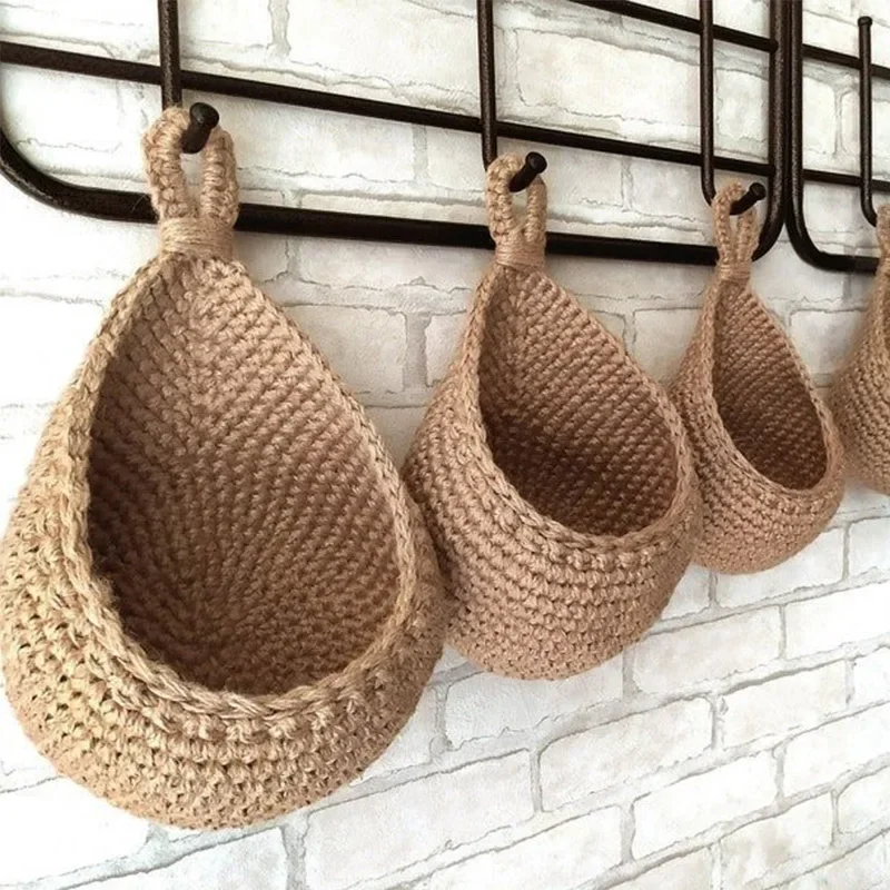 

Handwoven Hanging Wall Vegetable Fruit Basket Organizer Container Decor for Kitchen Garden Mount Wall Plant Flower Onion Storage