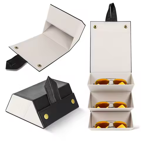 Portable Travel Sunglasses Storage Box 3 Slots Foldable Travel Sunglass Case Multiple Pairs Eyeglasses Holder Glasses Organizer