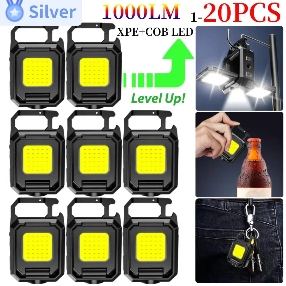 Upgraded Mini LED Flashlight Portable Rechargeable LED USB Lamp Keychain Light Torch XPE+COB Camping Lamp 800mAh Fishing Lantern