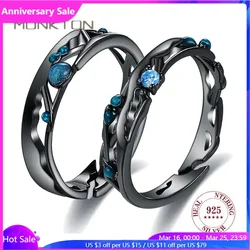 Monkton 100% 925 Sterling Silver Couple Rings Blue Cubic Zirconia Wedding Bands Boho Black Retro Rings for Women Lovers Gift