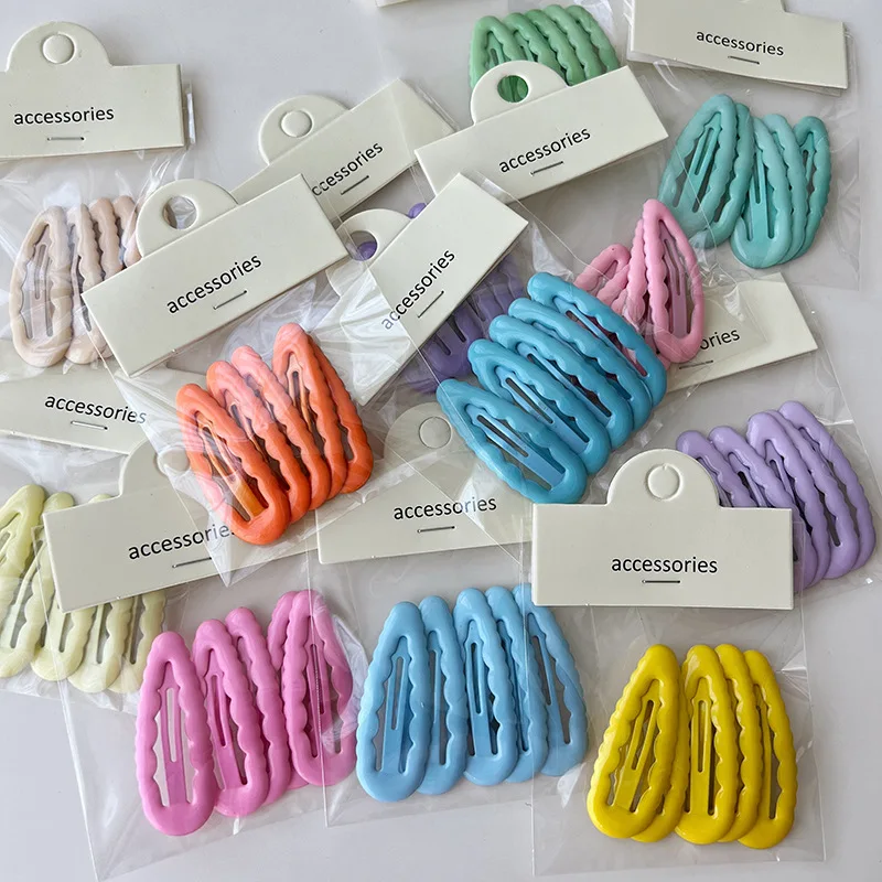 5Pcs Fashion Children's BB Clip Hair Accessories Korean Sweet Girl Student Simple Colored Waves Water Drop Hairpins