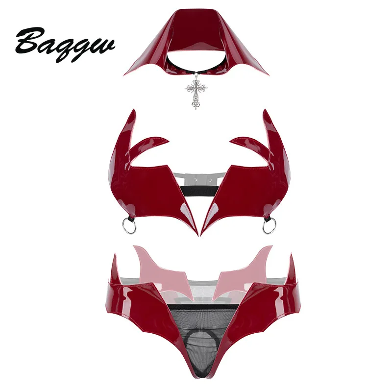 Exotic Sets Female Demon Uniform Cosplay Sexy Lingerie Transparent Leather Seduction Sex Adult Porno Nightclub Underwear Outfits