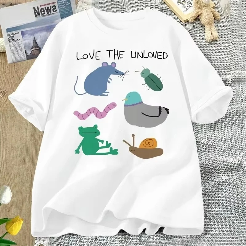 Unisex T‑shirt Love The Unloved Cute Rat Snail Frog Bug Animal Graphic Tee Crew Neck Short Sleeve Cartoon Doodle Casual Top