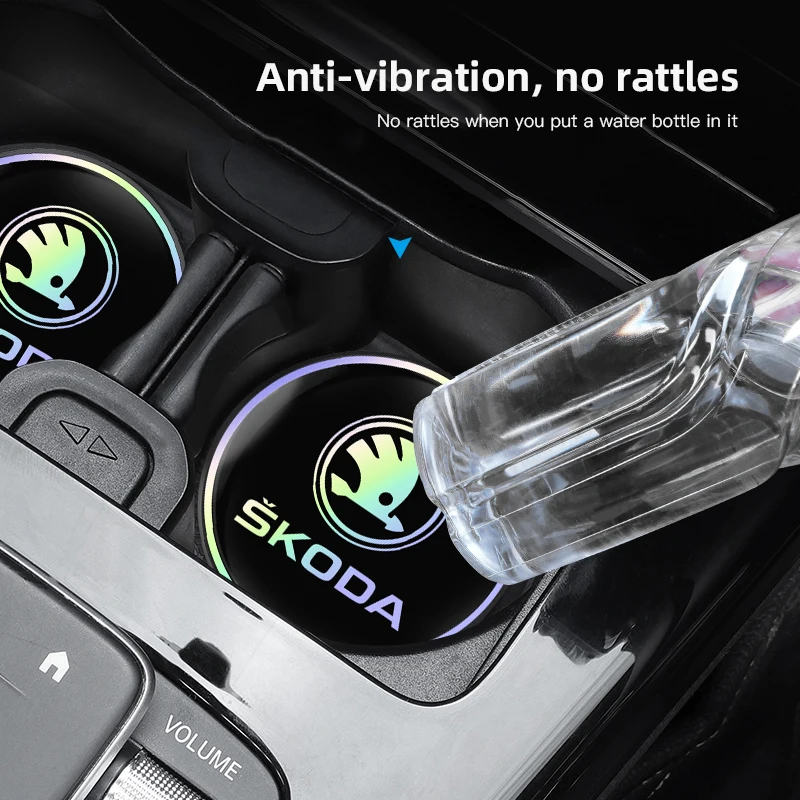 

For Skoda Car Sticker 2025 New Car Laser Coaster Mat Anti-Slip Water Cup Slot Pad For Skoda Kylaq Elroq Kodiaq Octavia Enyaq Kam