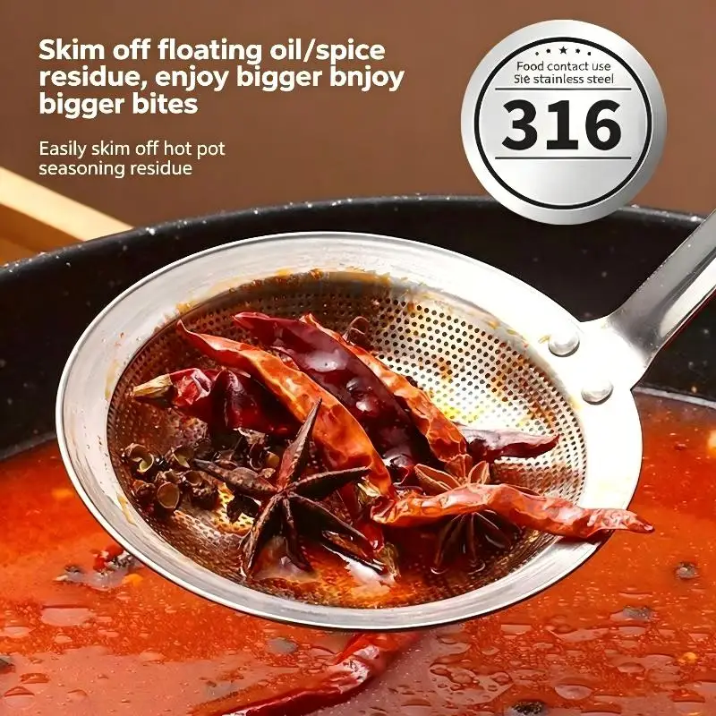 316 Stainless Steel Fat Skimmer Spoon Fine Mesh Grease Foam Removing Oil Dregs Fishing Percolator Fried Food Net Strainer