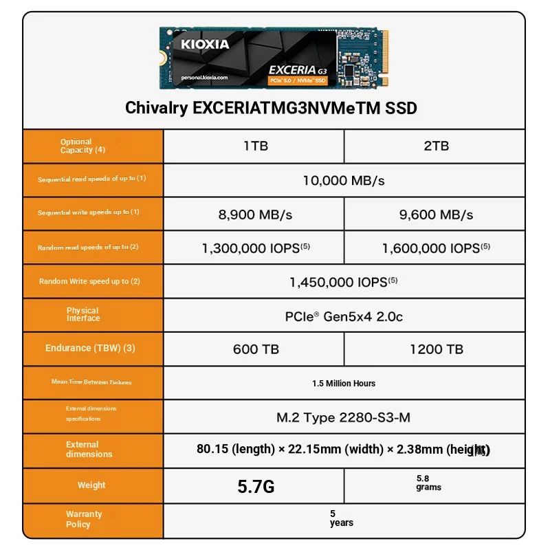 Kioxia VC10 1TB Solid State Drive M.2 Interface PCIE5.0 Desktop Laptop SSD NVME