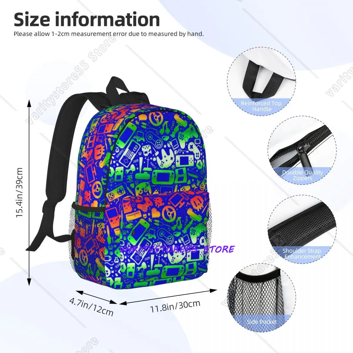 Gamer Controller Video Game Gaming Gamepad Backpack Student Boys Girls BookBag Children School Bag Shoulder Bags for Men Women