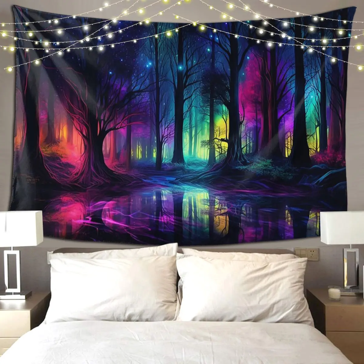

Зачарованный лес, неоновая картина, психоделический биолюминесцентный гобелен, хиппи, настенный эстетический гобелен для украшения дома