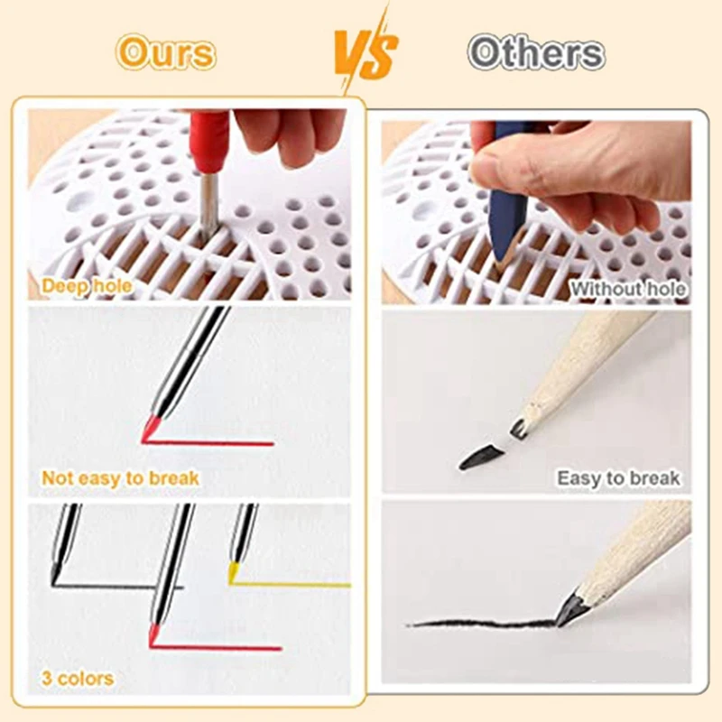 리필 포함 목공 연필 세트, 2.8mm 내장 샤프너, 목공 도구, 깊은 구멍 건설 연필, 4 팩