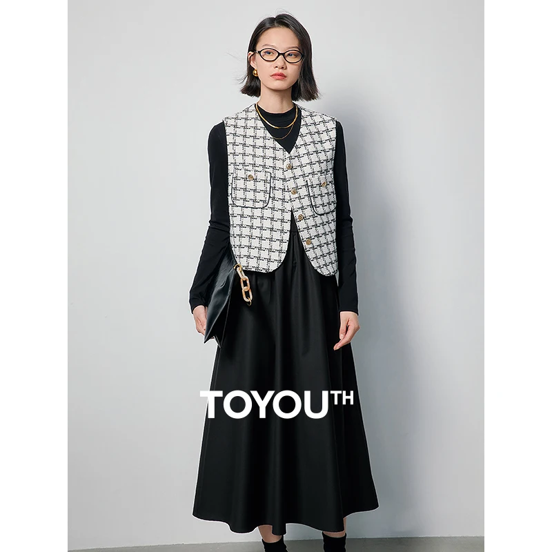 

Toyouth Women Two Piece Set Shirt and Knitted Vest 2024 Spring Maillard Style Fashion Casual Official Suit