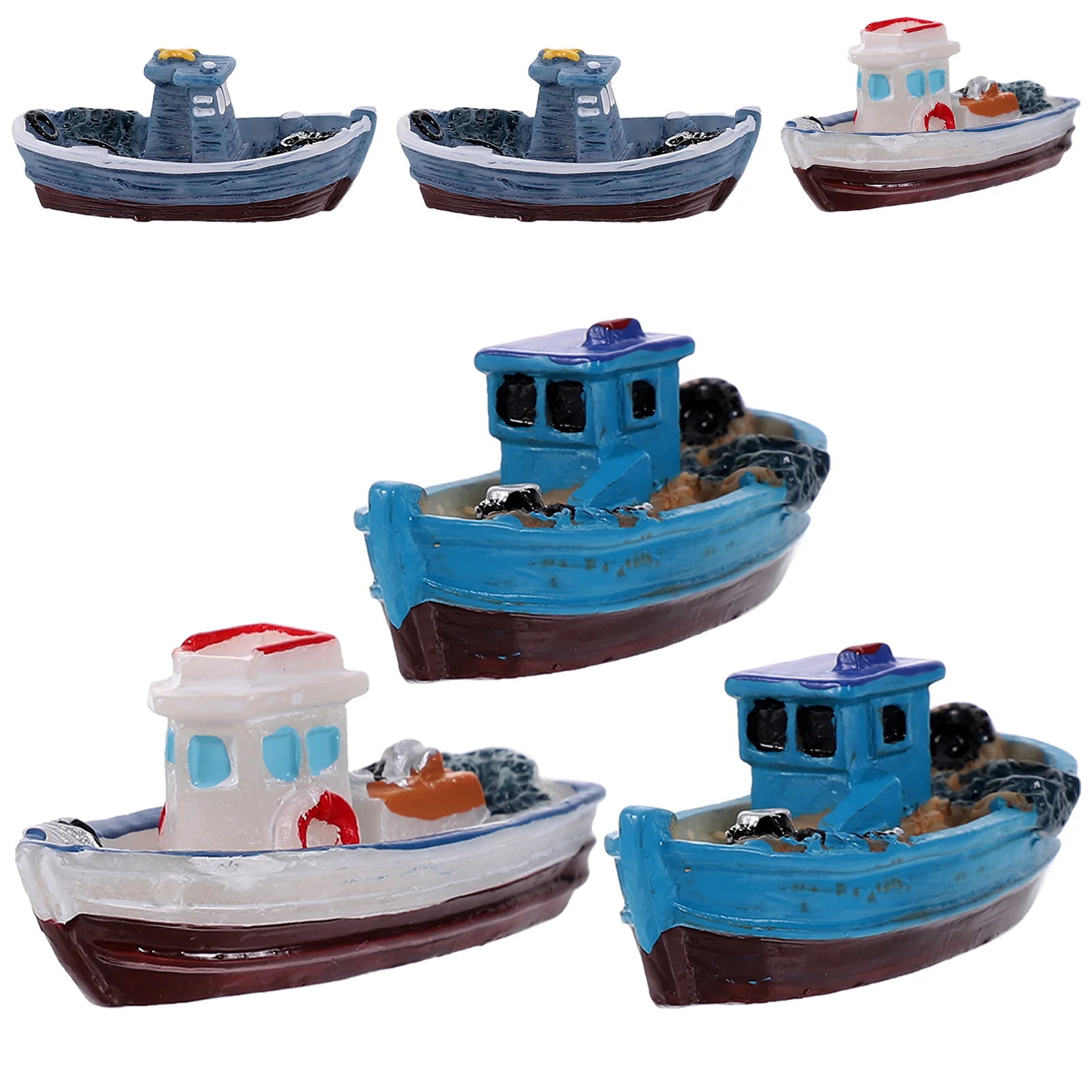 

6pcs Beach Theme Miniature Beach Landscape Boat Decors Mini House Beach Side Accessories(Random Style)