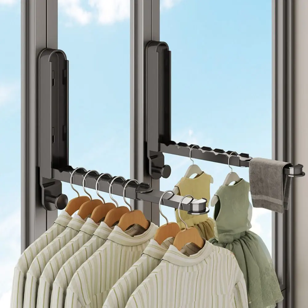 

Aluminum Folding Clothes Hanger No Drilling Wall Mounted Clothes Drying Rack Retractable Save Space Hanging Clothes Rack