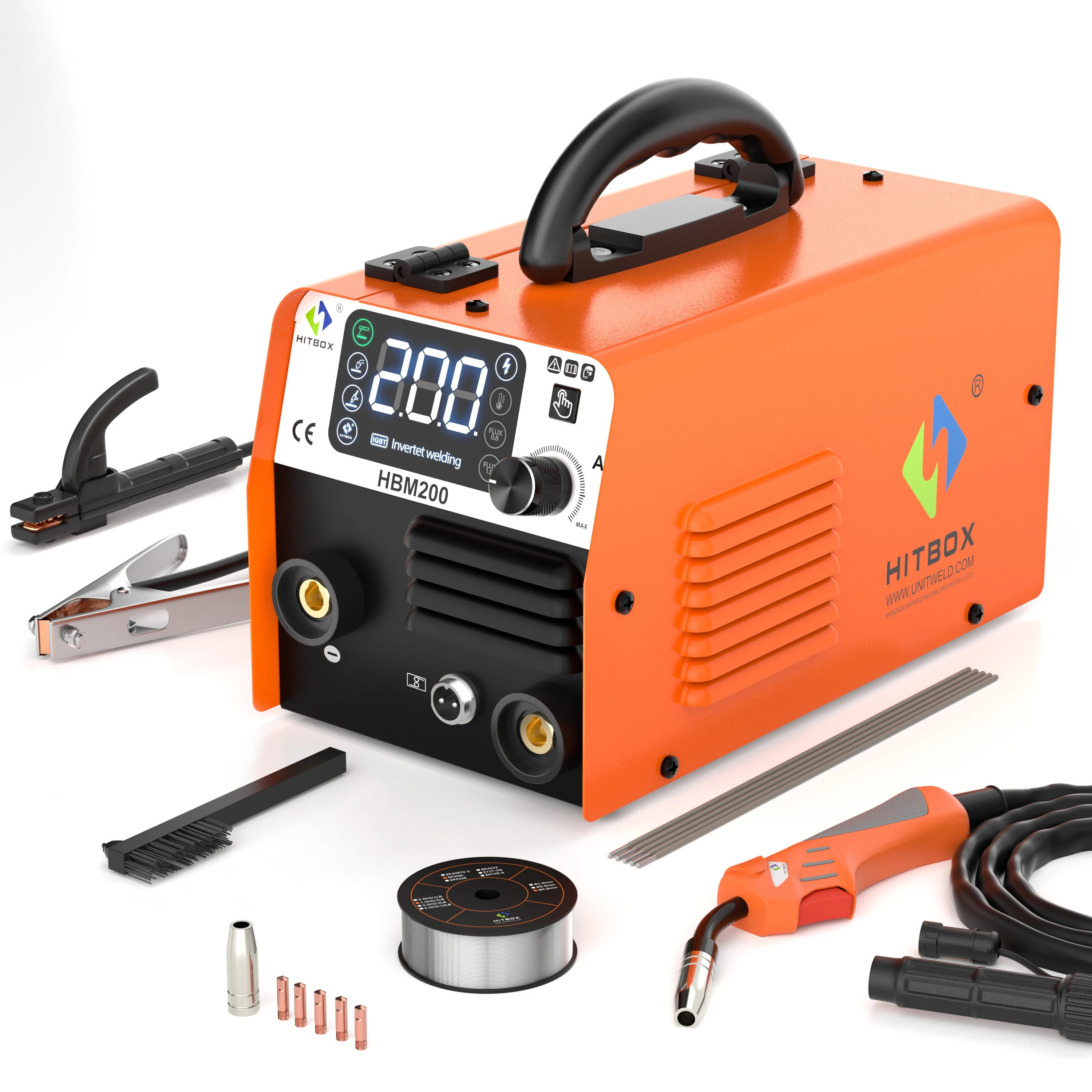 HITBOX 3 in1 HBM200 Welding Machine MIG Semi-automatic Without Gas Inverter MIG Gasless MMA Lift TIG Welder