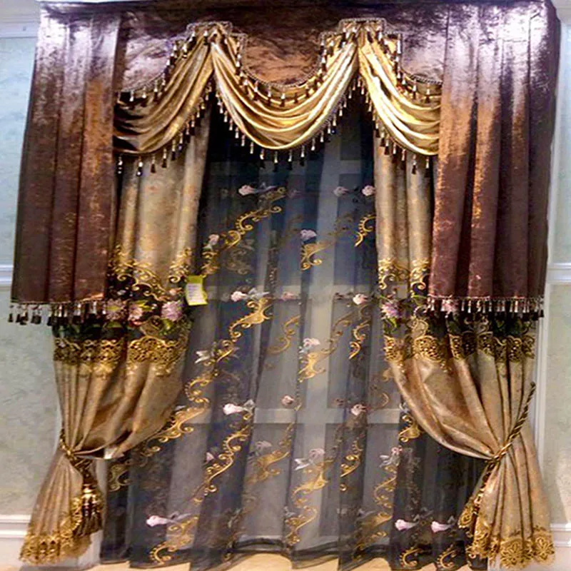 Brown Valance Euro Designer Dinning Window decorate Luxurious Embroidery Velvet elegant Best Quality Living Room kitchen curtain