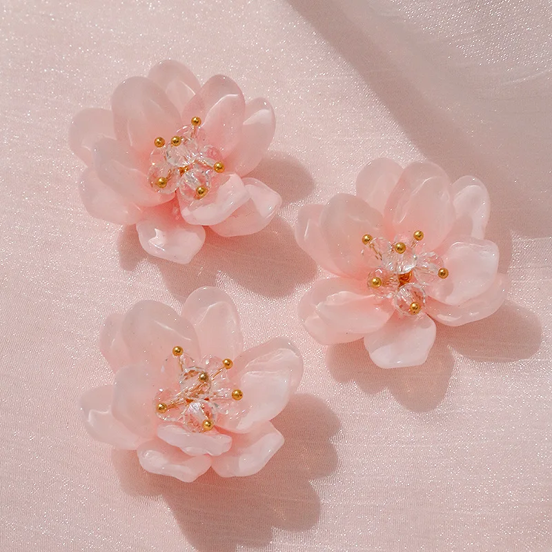 5 PCS Pink super fairy luxury glass small flowers semi-finished clothes earrings shoes DIY