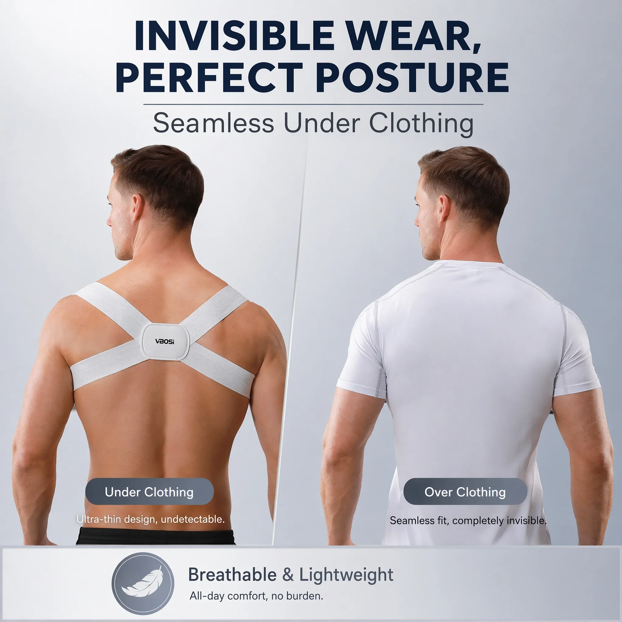 VBOSI Invisible Posture Corrector Adjustable Back Brace for Men Women Shoulder Pain Relief Hunchback Correction Office Daily Use