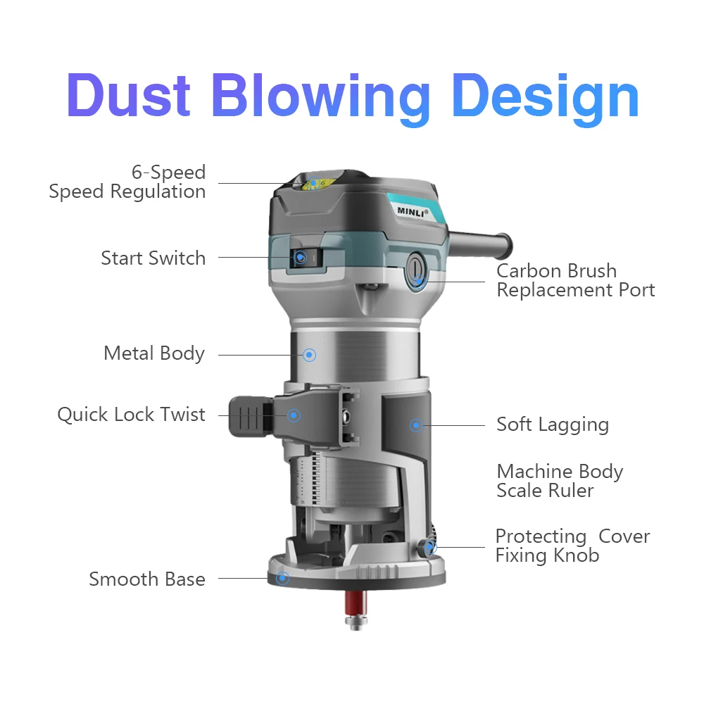 710W Wood Router Electric Trimmer Wood Milling Engraving Slotting Woodworking Electric Router Trimmer Laminate Tupia Power Tools
