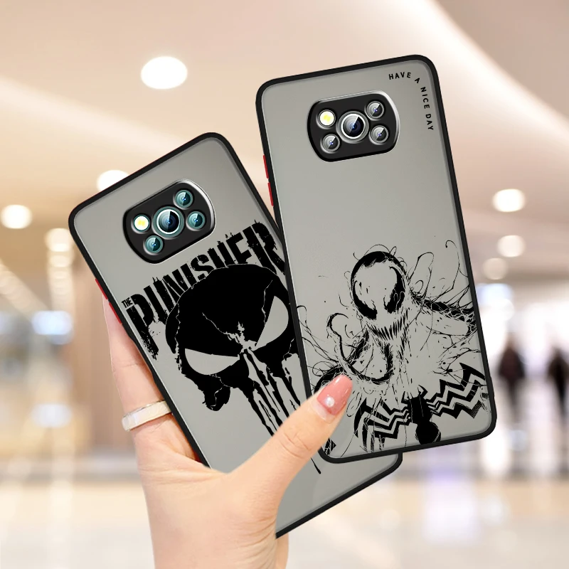 Luxury Marvel Punisher Venom Frosted Translucent For Xiaomi Mi Poco X5 X4 X3 M6 M5S M5 M4 M3 F5 F4 F3 F6 Pro 5G Back Phone Case