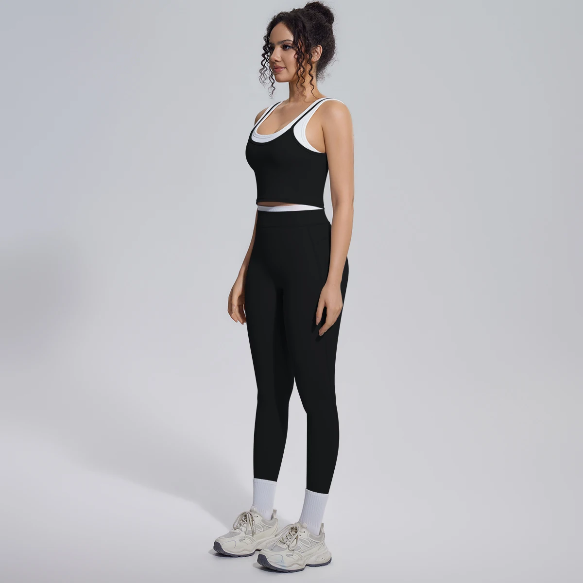 Hamidou Damen Yoga-Set, sexy, stoßdämpfend, Lauf-Yoga-Top, Farbblock-Design, hochtaillierte Fitness-Sport-Yoga-Hose, Gym-Yoga-Set – Detail 8