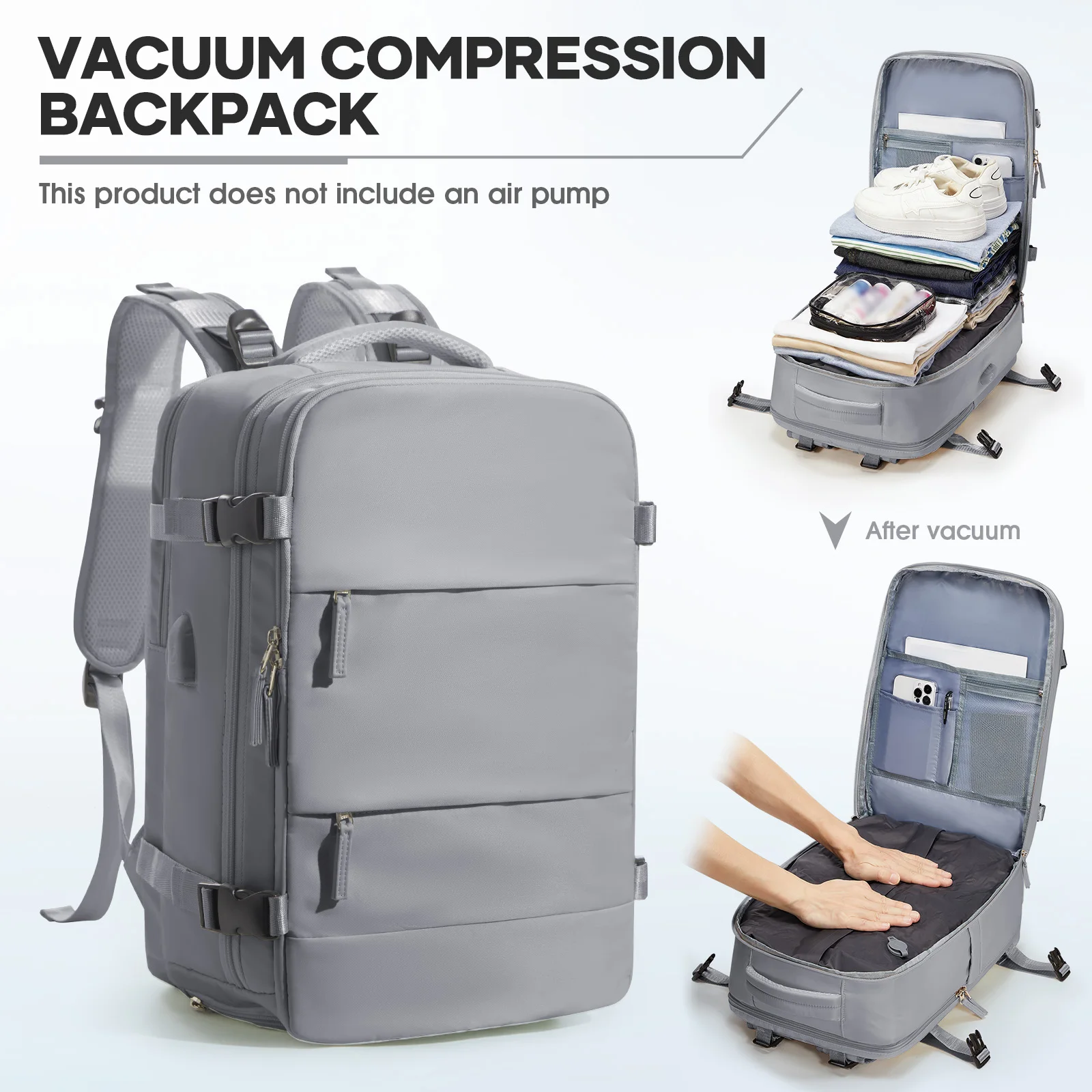

Vacuum Compressed Backpack Large Capacity, Vacuum Bags for Clothes Travel Backpack Multifunctional Laptop Backpack For Women Men