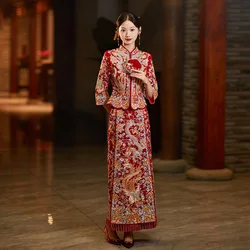 2024 Xiuhe Dress Bride New Wedding Dress New Chinese Wedding Dress Toast Dress Slim Qipao Coat Dragon Phoenix Coat