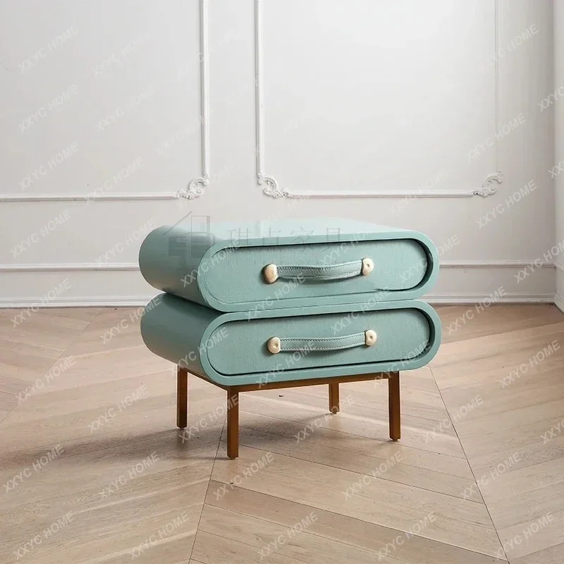 NNModern Minimalist Double Drawer Rotatable Bedside Table