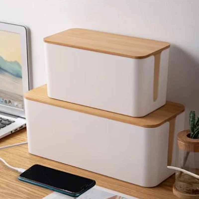 Cable Storage Box Wooden Power Line Storages Case Simple Anti-Dust Charger Socket Network Line Placing Bin Power Strip Protector