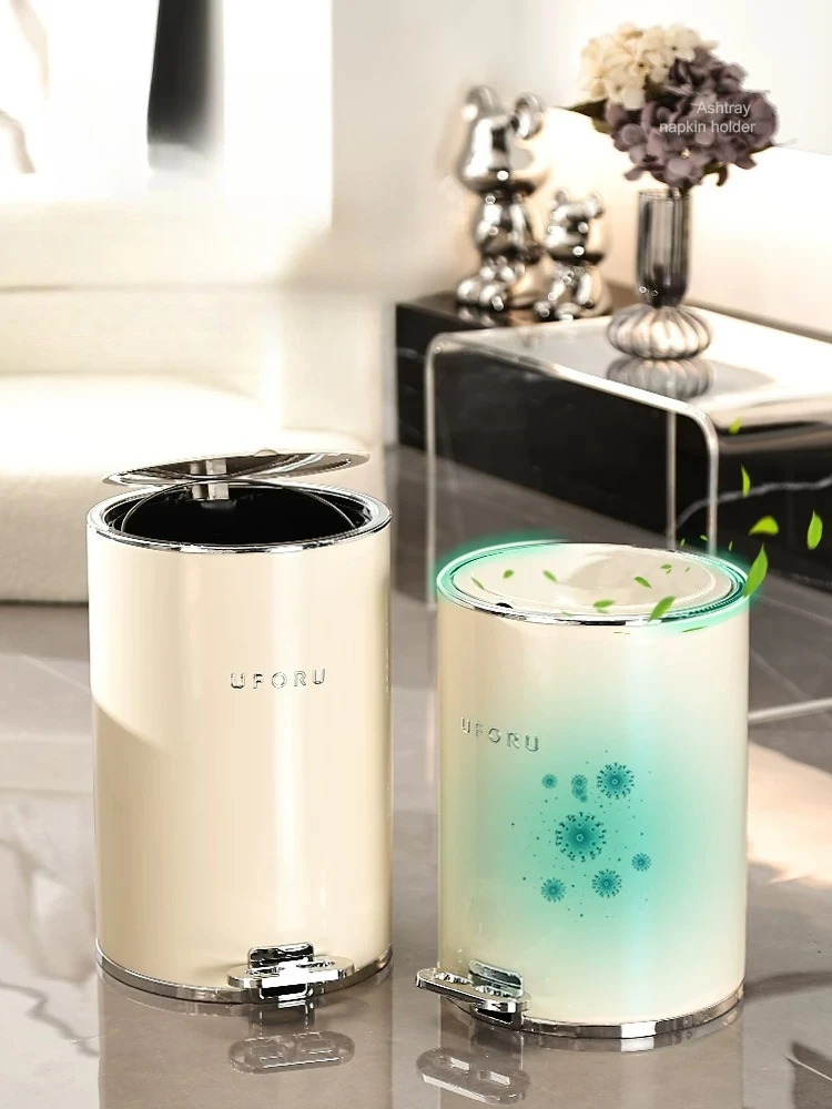 Light Luxury Trash Can Household Living Room High-end Bathroom Kitchen Storage Bucket Large Capacity Foot Pedal With Cover