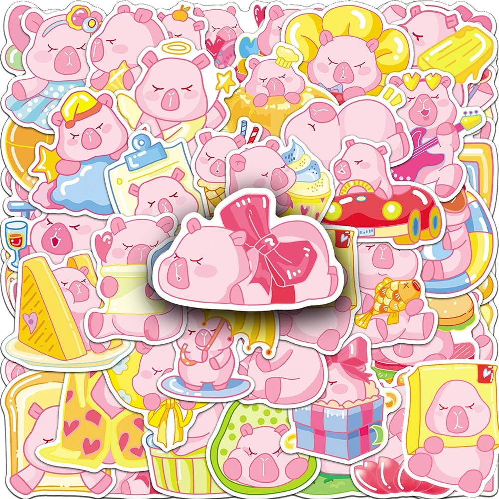 10/30/50 قطعة لطيف الوردي كابيبارا ملصقات الإبداعية الكرتون الحيوان الشارات لعبة DIY بها بنفسك دفتر دراجة نارية محمول مضحك الكتابة على الجدران ملصق #1