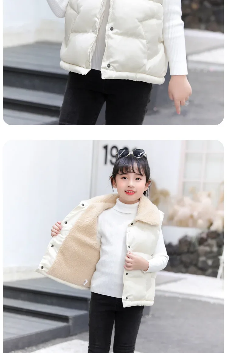 Baby-Weste Kinder-Oberteil Herbst Winter Einfarbig Lammfleece Dicke Baumwolle Ärmellose Weste Kleinkind Baumwolljacke dicke Ärmellose Weste – Detail 6