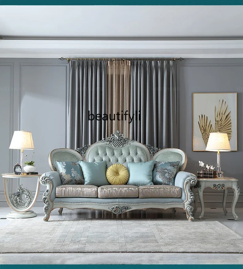 S132 French Flannel Sofa High-End First Layer Cowhide European Leather Luxury Sofa
