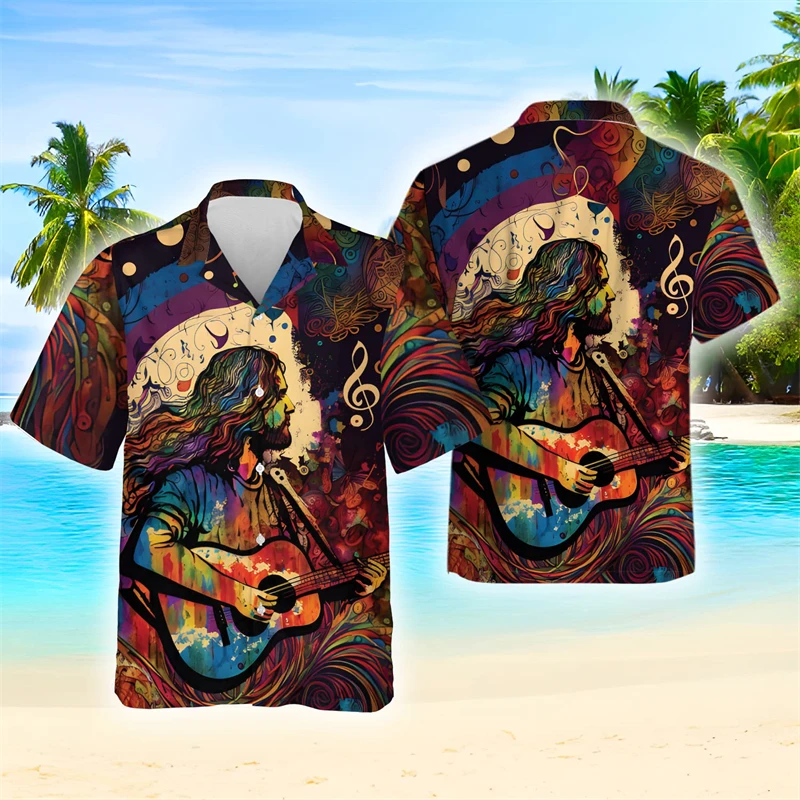 Hip Hop Singer Guitar 3D Printed Shirts For Men Clothes Casual Hawaiian Beach Shirt Music Lover Short Sleeve Women Blouses Tops