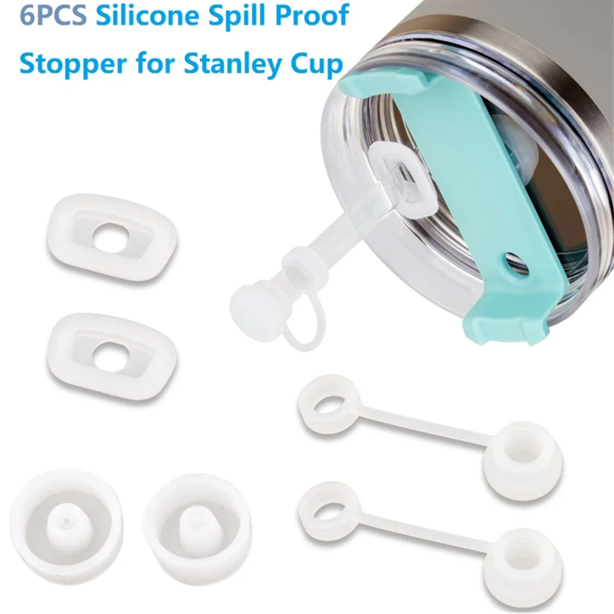 -NEW 6PCS Silicone Spill Proof Stopper for Stanley Cup 1.0 40/30/20 Oz, Leakproof Silicone Seal Kit for Stanley Spill Stopper