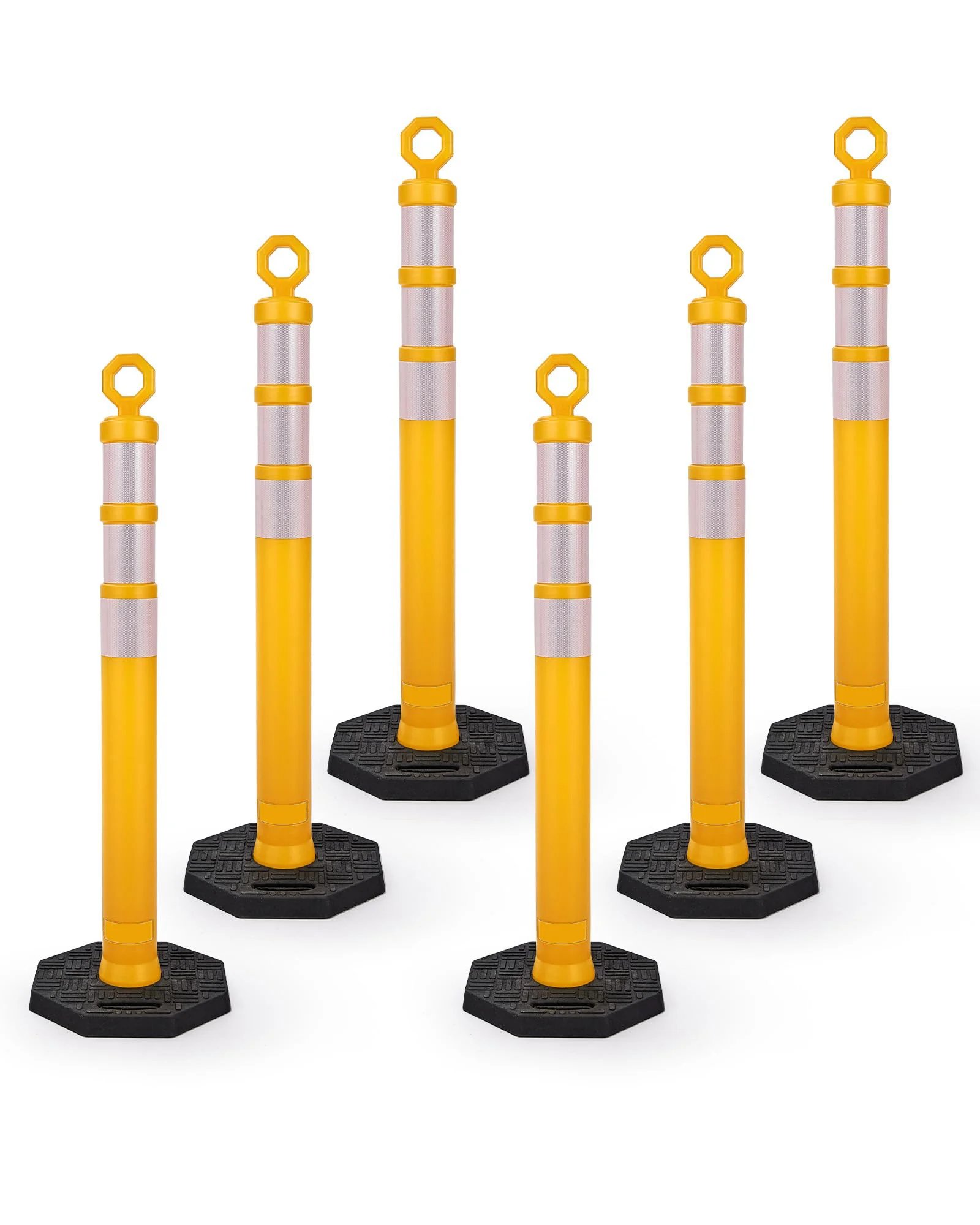 47-Inch Heavy-Duty Circulation Delineator Posts with Polygon Base, Outdoor Channelizer Safety Cones for Parking, Roadwork & Construction Zones