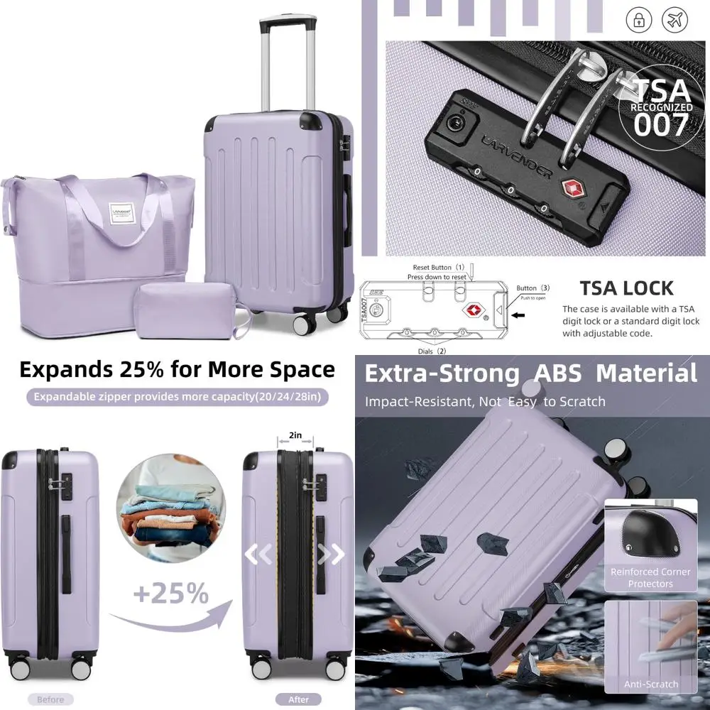 

Расширяемый набор для ручной клади из 3 предметов, твердый чемодан-спиннер 22x14x9, одобренный авиакомпанией, замок TSA, дорожные аксессуары