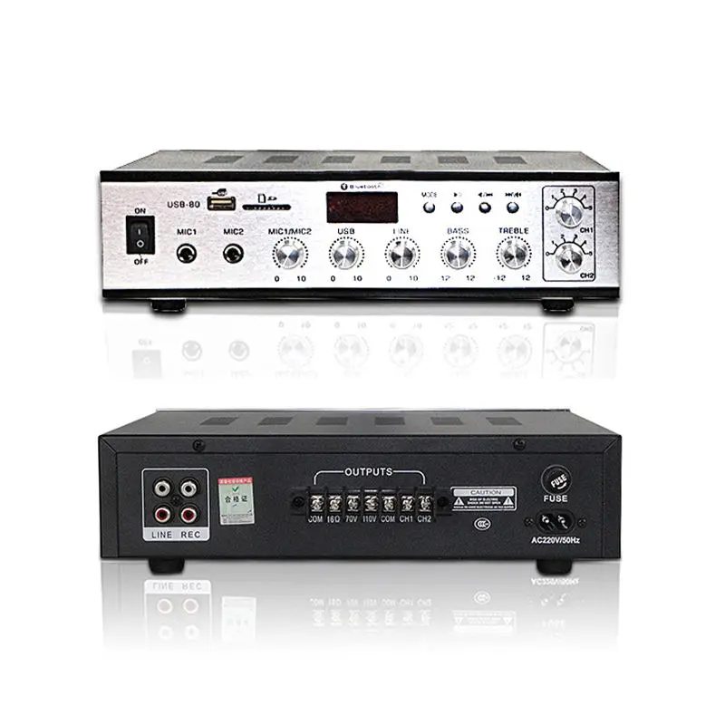 80W 100V PA Amplifier with FM Radio & Mixing Function Desktop Public Address System for Home/Commercial Use