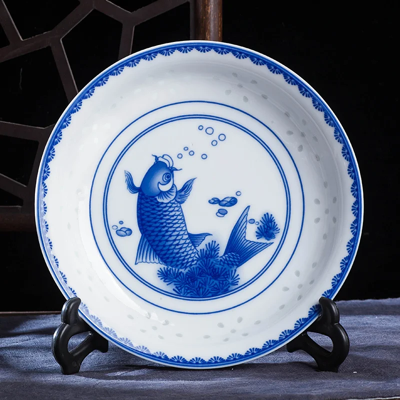 Chinese 8inch Blue And White Porcelain Dinner Plates Vintage Dragon Ceramic Plate Kitchen Tableware Household Food Tray